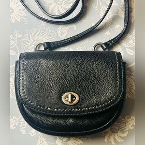Coach Park Mini Vintage Turnlock Crossbody Bag Black with blue interior